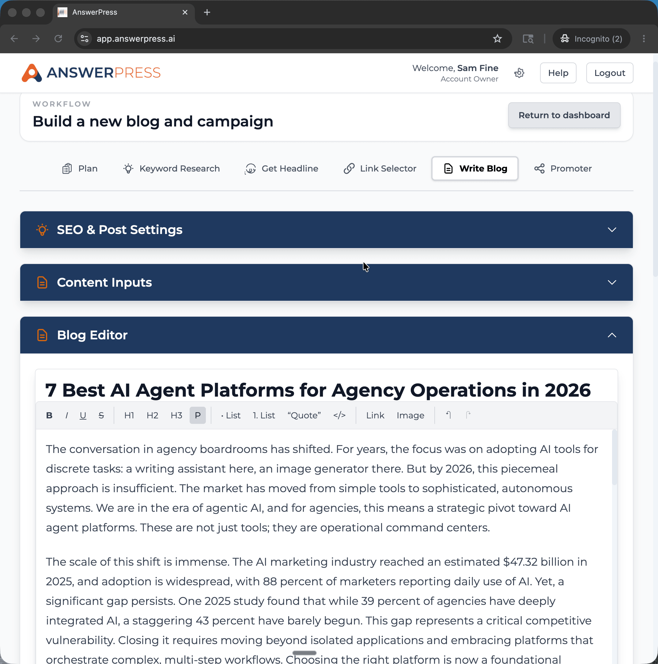 AnswerPress blog editor
