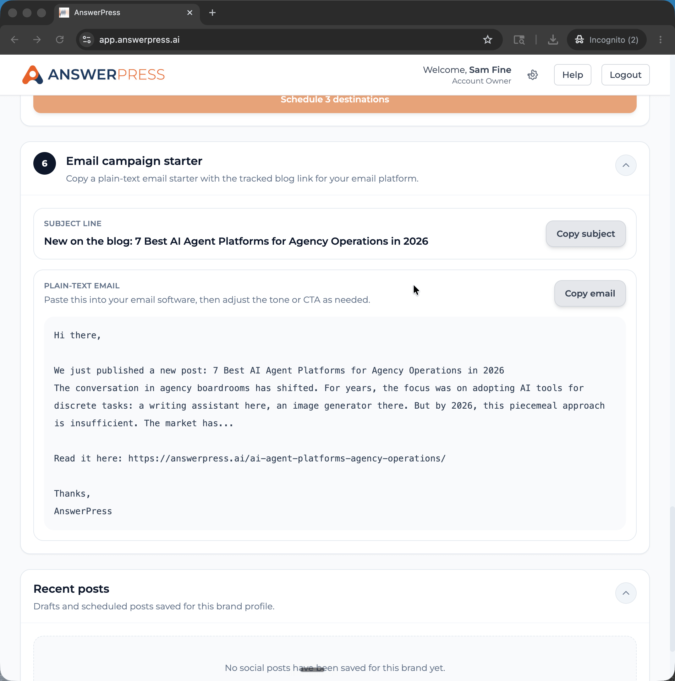 AnswerPress email campaign generator