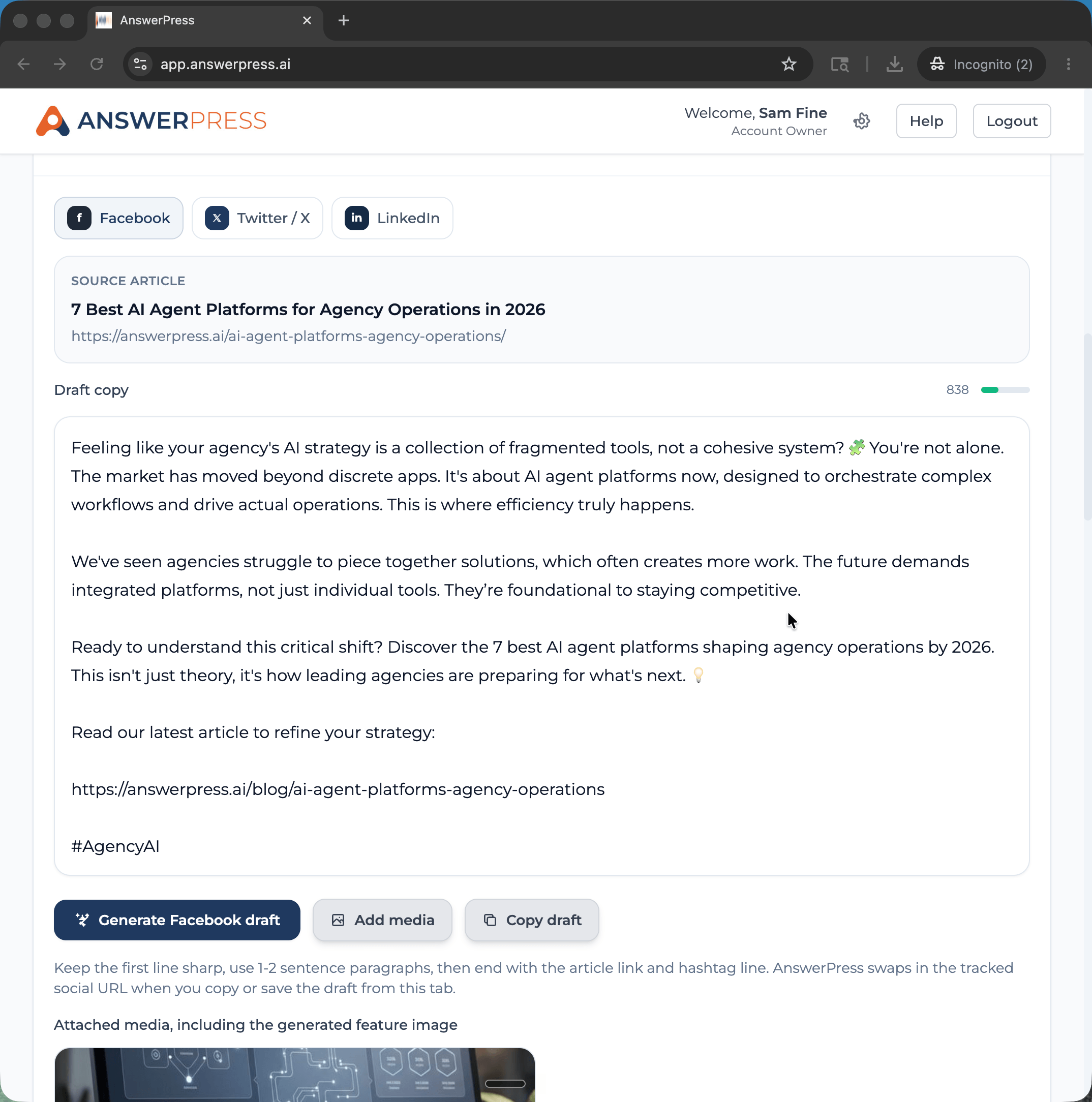 AnswerPress social posts generator