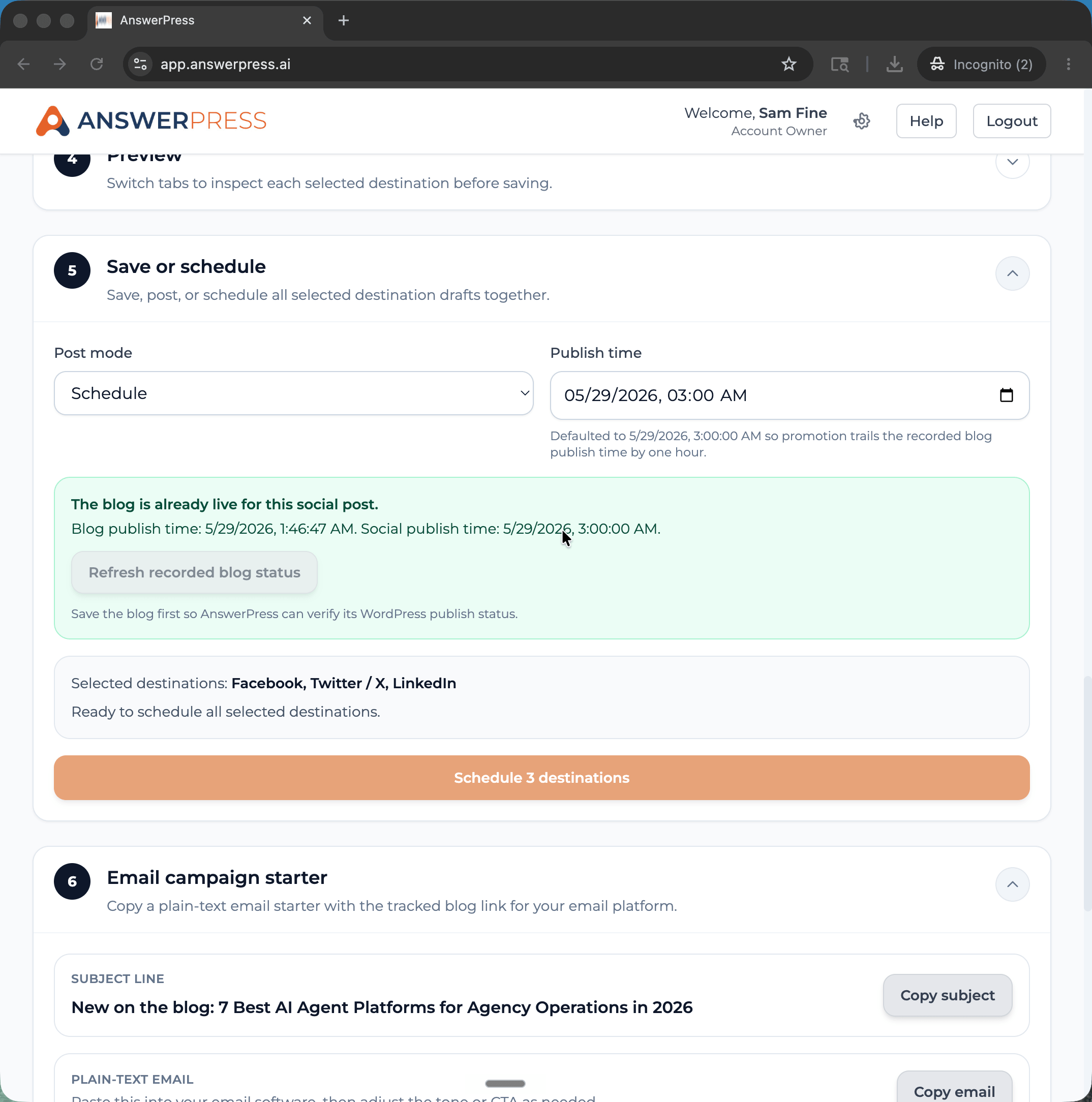 AnswerPress social post scheduler